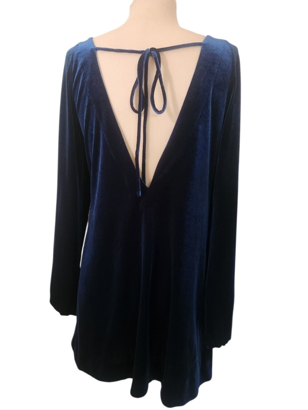FREE PEOPLE Misha Blue Velvet Shift Mini Dress - Size S - Picture 8 of 15